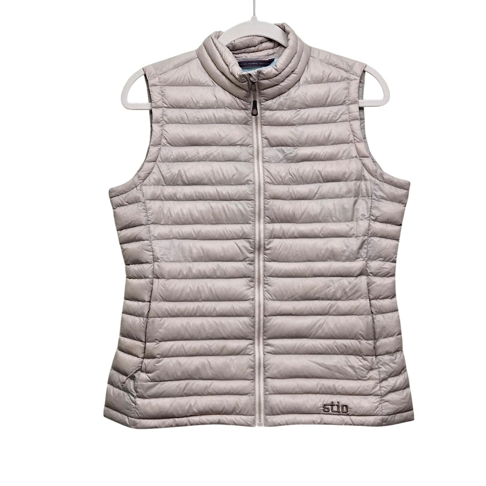 Stio Pinion Down Vest Women M Tan Gray Puffer Pertex Quantum Goose Down Granola